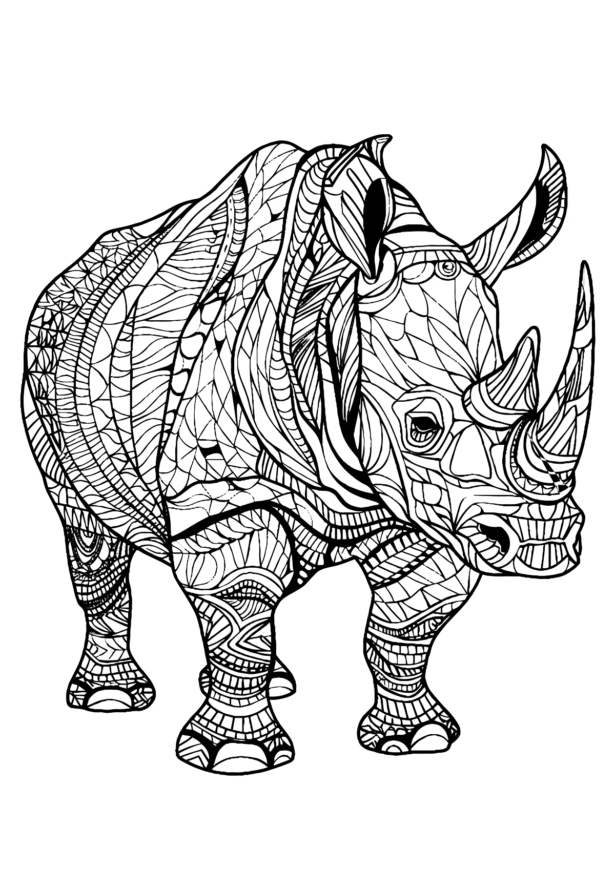 Free Rhino Coloring Page for Kids